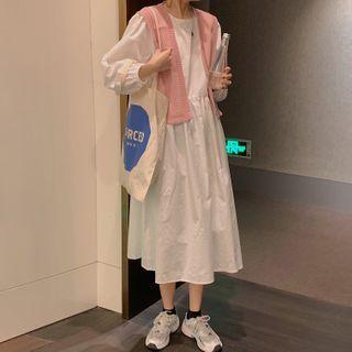 Long-sleeve Midi Shift Dress / Knit Cape