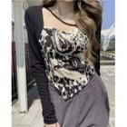 Asymmetrical Long-sleeve Printed T-shirt
