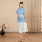 Short-sleeve Embroidered Indigo Dyed Shirt Dress