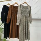 Long-sleeve Square-neck Print Dress