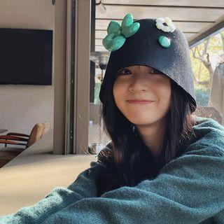 3d Flower Faux Shearling Bucket Hat 56-58cm - Black - M