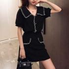 Short-sleeve Crochet Trim Polo Shirt + Crochet Trim A-line Skirt