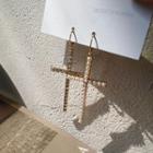 Non-matching Rhinestone Faux Pearl Cross Dangle Earring 1 Pair - Earring - Gold & Silver - One Size