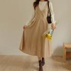 Flared Corduroy Long Overall Dress
