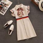 Short-sleeve Bow Accent Mini A-line Dress