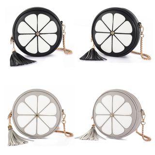 Faux-leather Tasseled Round Cross Bag