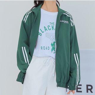 Contrast Trim Letter Zip Jacket