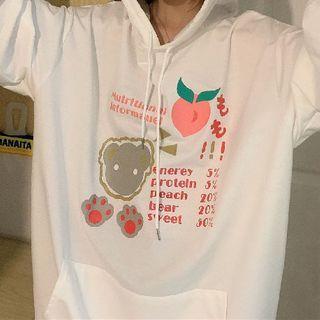 Peach Print Rabbit Ear Accent Hoodie