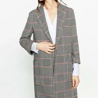 Notched-lapel Open-front Plaid Coat