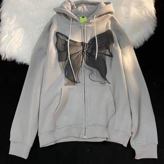 Ribbon Print Zip-up Hoodie