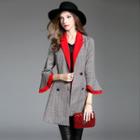 Flare-sleeve Double-breasted Plaid Coat