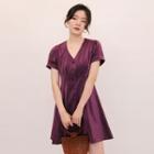Short-sleeve V-neck Button-up Mini A-line Dress