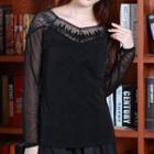 Lace Mesh Panel Long-sleeve Top