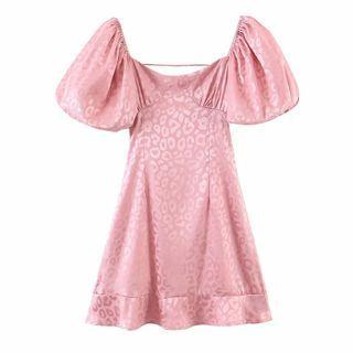 Puff-sleeve Leopard Print Mini A-line Dress
