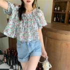 Short-sleeve Floral Print Top As Figure - One Size