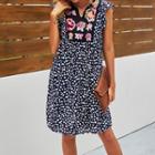Sleeveless Dotted Embroidered Panel Shift Dress