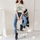 Short-sleeve Lettering Velour T-shirt