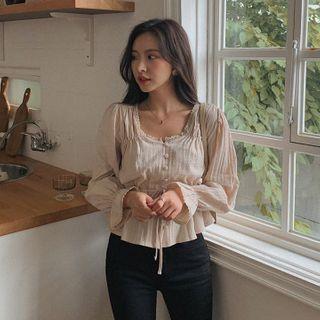 Lace-trim Tie-waist Cropped Blouse