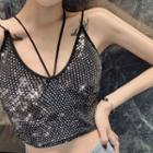 Strappy Glitter Cropped Top Silver - One Size