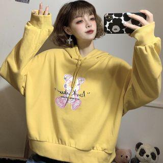 Fleece-lined Bear Print Hoodie