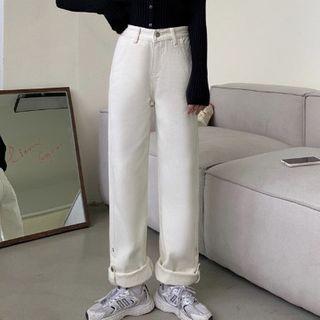Straight-leg Buttoned Seam Jeans