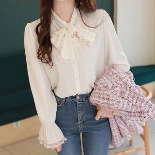 Tie-neck Lace-frilled Blouse
