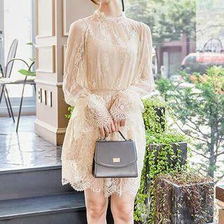 Set: Lace Long-sleeve Dress + Spaghetti Strap Dress
