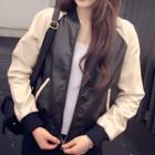 Faux Leather Color Block Jacket Black - One Size