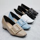 Square-toe Buckled Patent Loafers