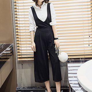 Cropped Wide Leg Pinafore Jumpsuit