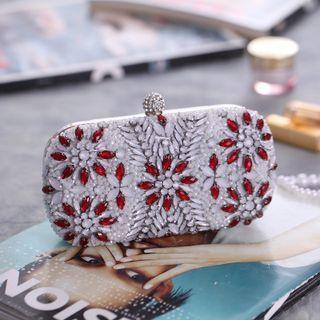 Flower Rhinestone Clutch White - One Size