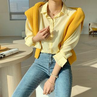 Drop-shoulder Plain Blouse