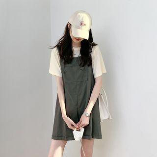 Crewneck Plain Oversize Top / High-waist Plain Straight Leg Jumpsuit