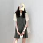 Crewneck Plain Oversize Top / High-waist Plain Straight Leg Jumpsuit