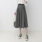 Plain High-waist Midi A-line Skirt With Belt