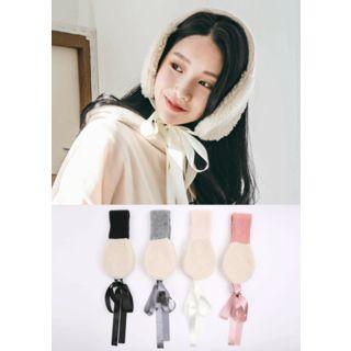 Beribboned Knit & Fleece Ear Muffs