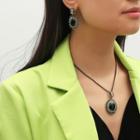 Set: Faux Crystal Pendant Alloy Necklace + Dangle Earring
