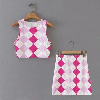 Argyle Sweater Vest / Mini A-line Skirt