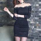 Off-shoulder 3/4-sleeve Sheath Lace Dress