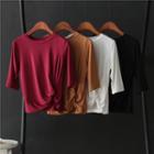 Elbow-sleeve Twist-front T-shirt