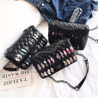 Faux-leather Twist-lock Quilted Cross Bag
