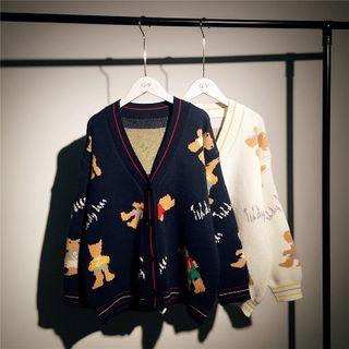 V-neck Cartoon Printed Knitted Cardigan