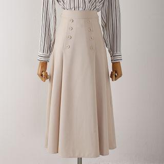 High Waist Button Detail A-line Skirt