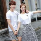 Couple Matching Short-sleeve Dog Embroidered T-shirt / Plaid A-line Skirt / Shorts
