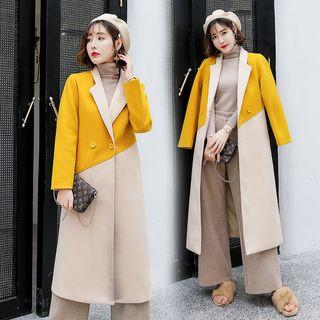 Color Block Double-breasted Long Coat