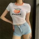 Peach Print Short-sleeve Cropped T-shirt