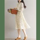 Floral Print Long-sleeve Midi A-line Dress