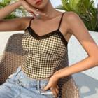 Lace Trim Gingham Check Cropped Camisole Top