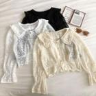Plain Peter-pan Collar Long-sleeve Lace Blouse