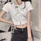Short-sleeve Square Neck Lace-up Cropped Top